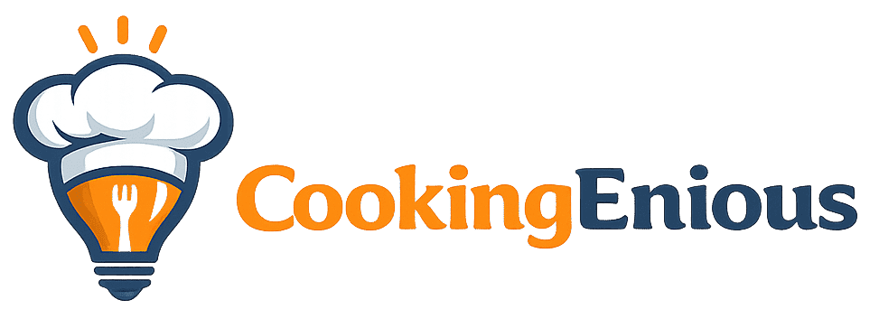 CookingEnious logo with a chef hat light bulb representing smart cooking ideas.