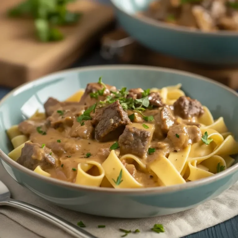 Creamy Beef Stroganoff Egg Noodles