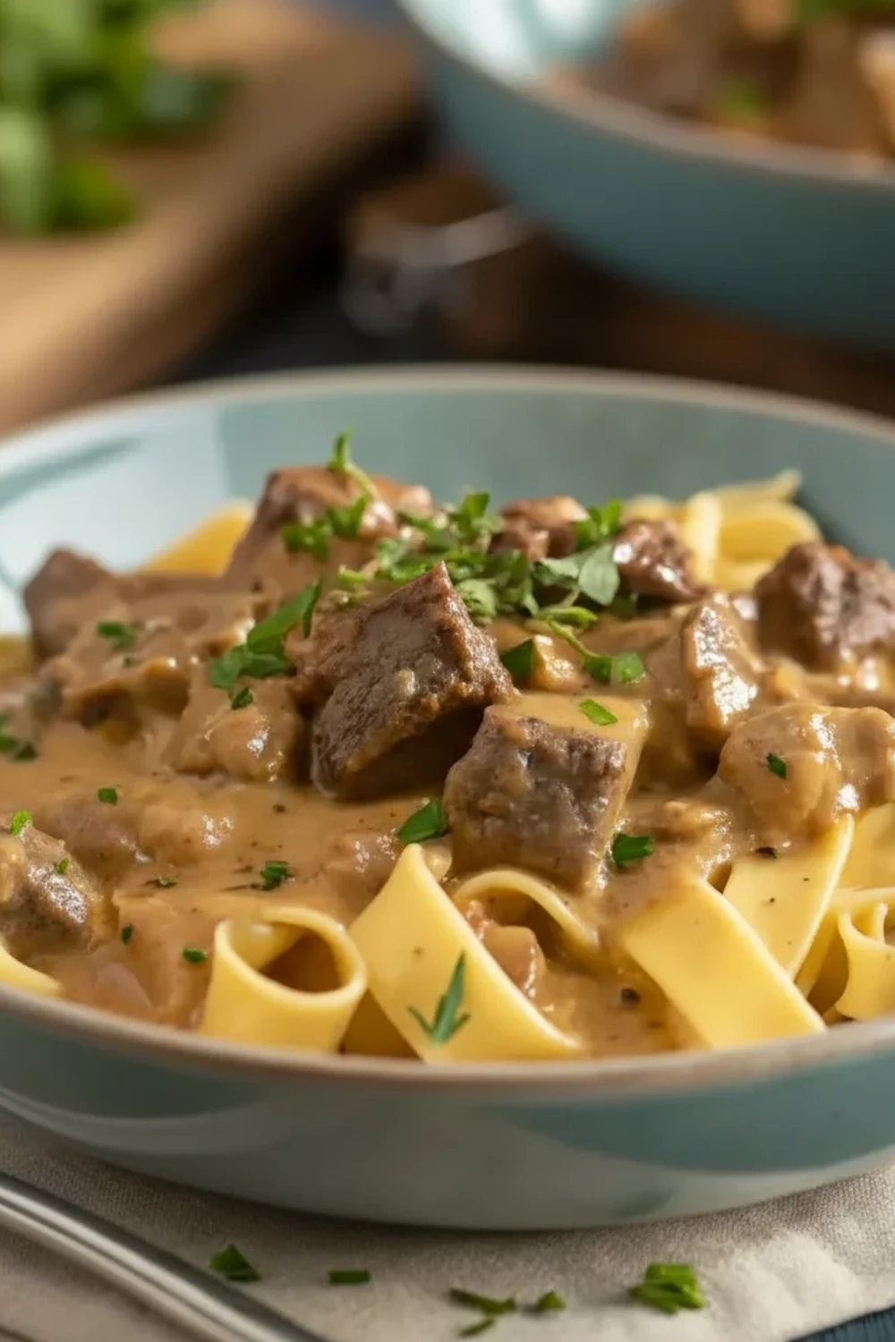 Creamy Beef Stroganoff Egg Noodles