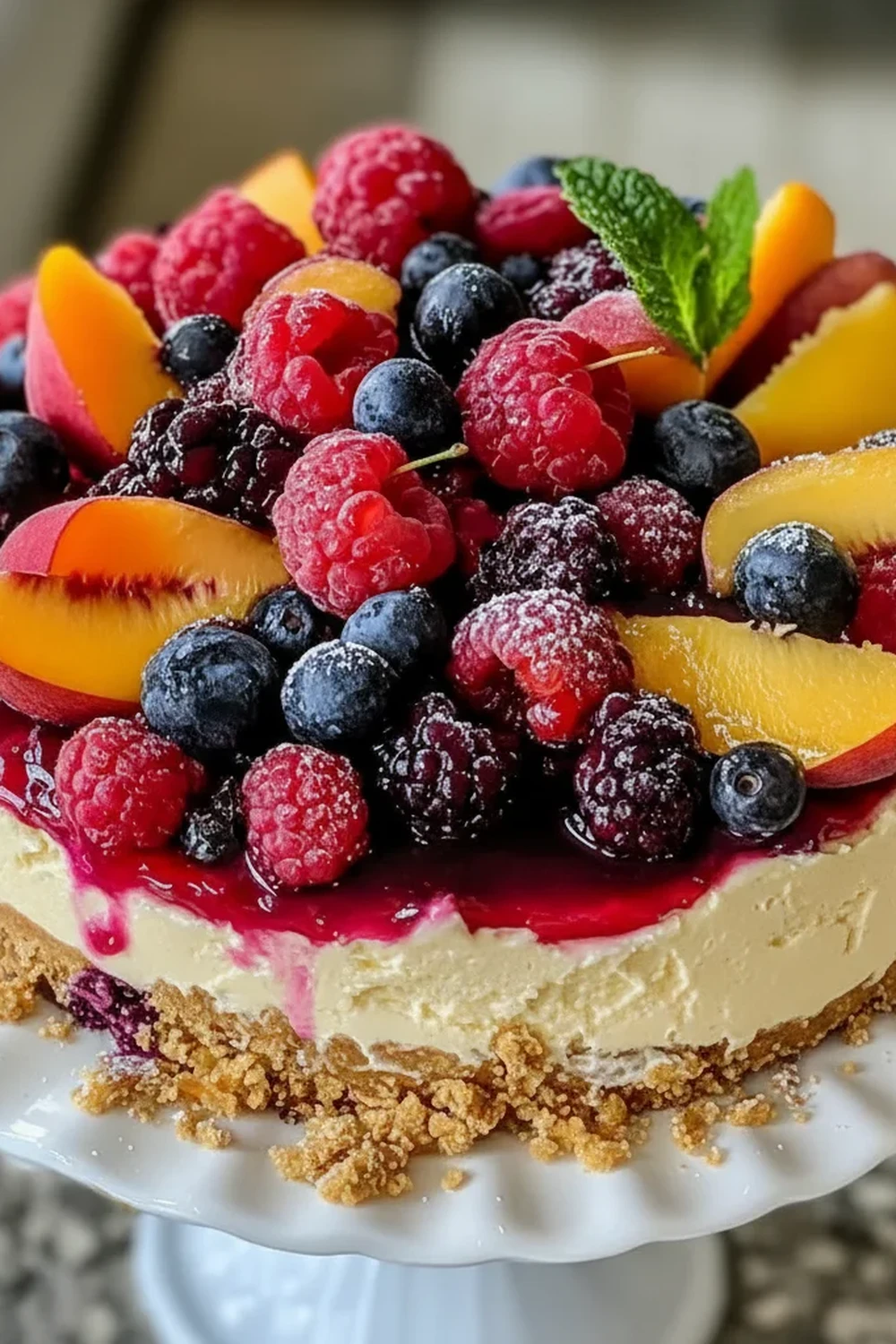 Summer Berry Peach Cheesecake Recipe