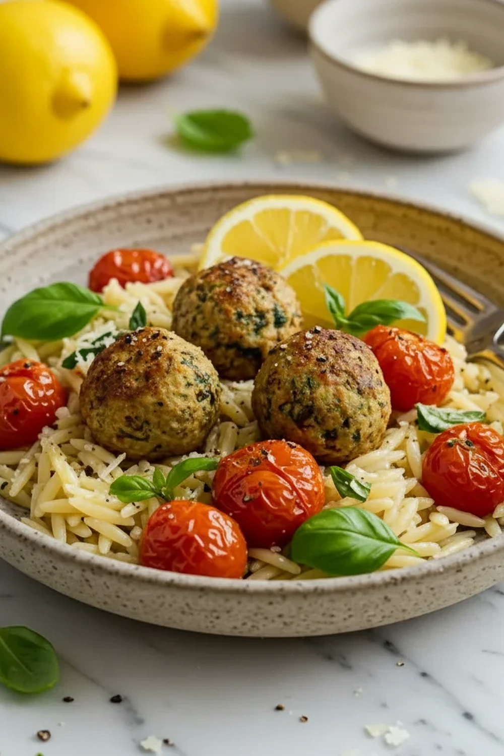 Greek Chicken Meatballs Lemon Orzo