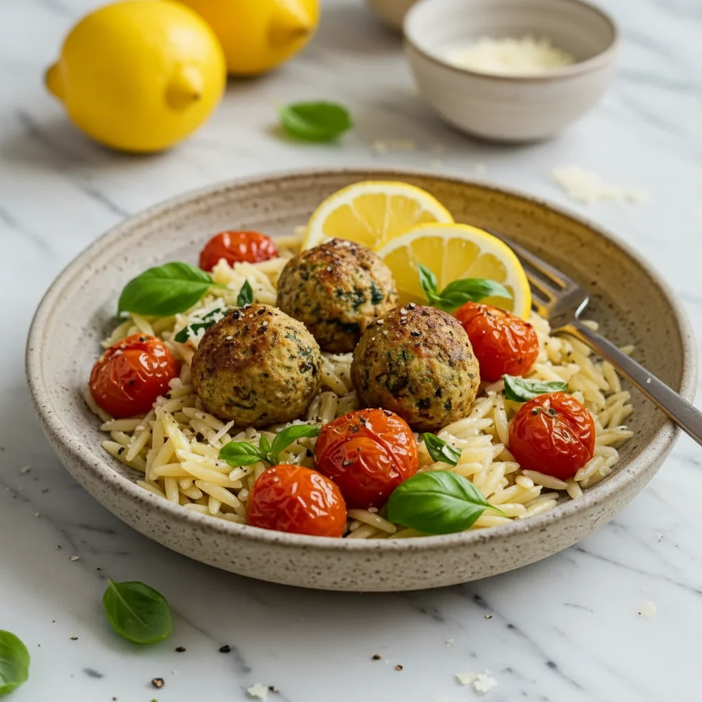 Greek Chicken Meatballs Lemon Orzo