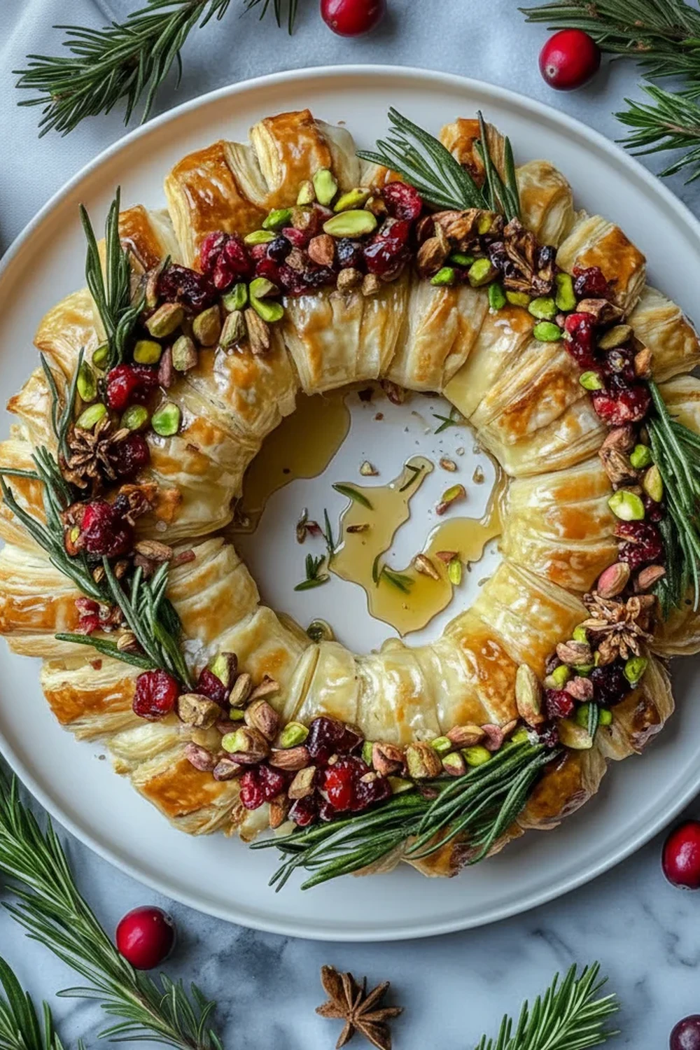 Pistachio Honey Baked Brie Wreath