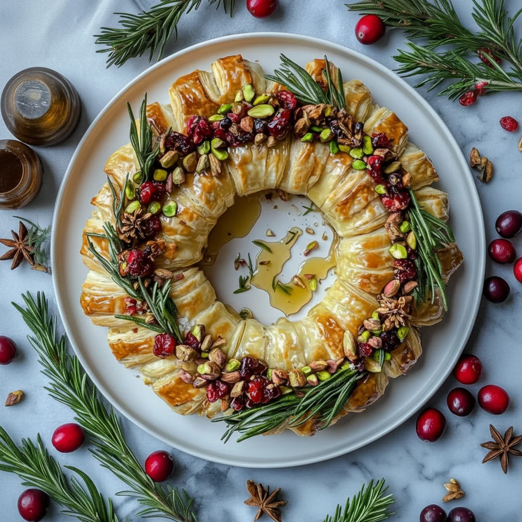 Pistachio Honey Baked Brie Wreath