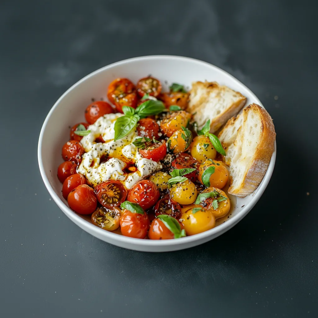 Roasted Tomatoes Burrata Balsamic Dish