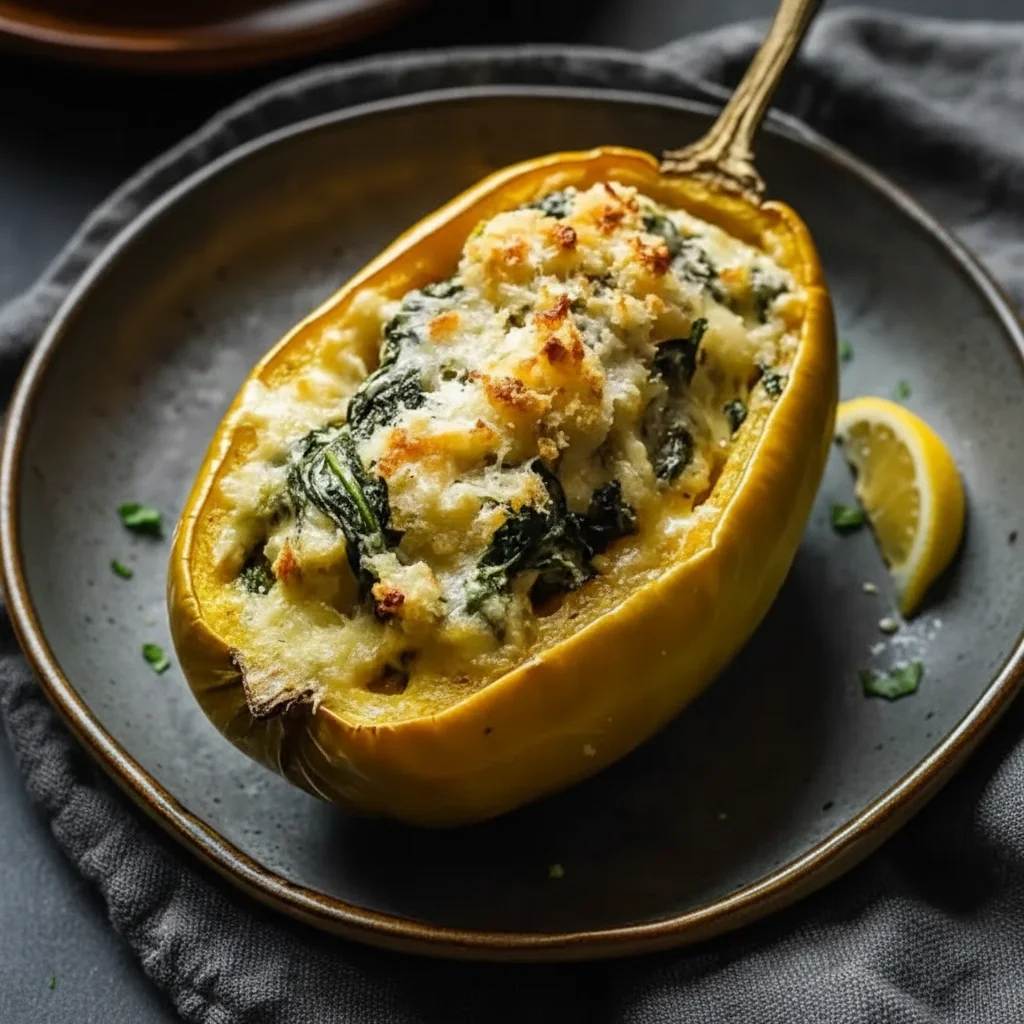 Stuffed Spinach Artichoke Spaghetti Squash