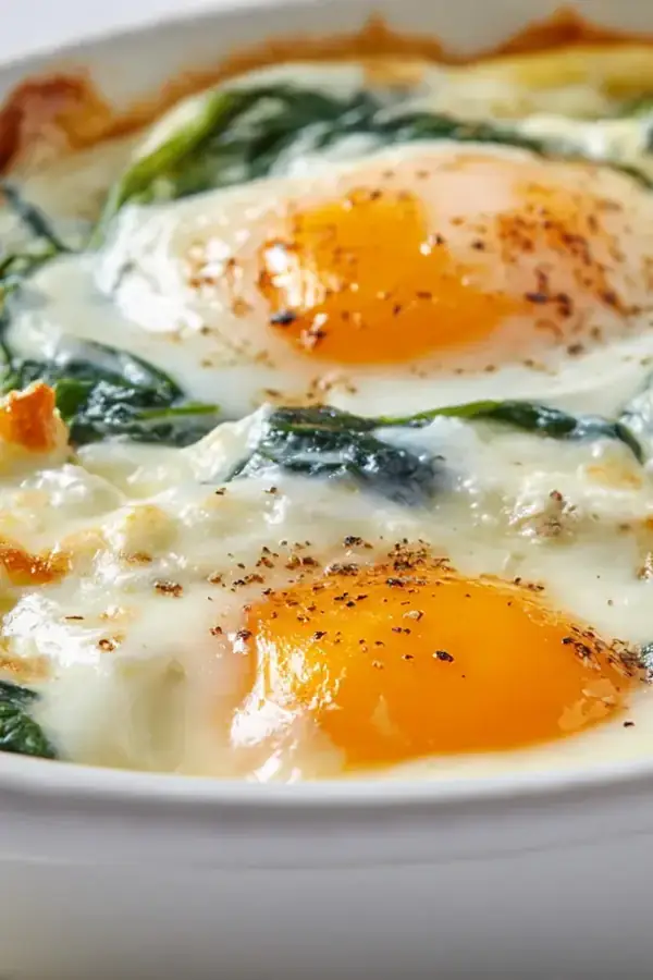 Cheesy Baked Eggs with Spinach