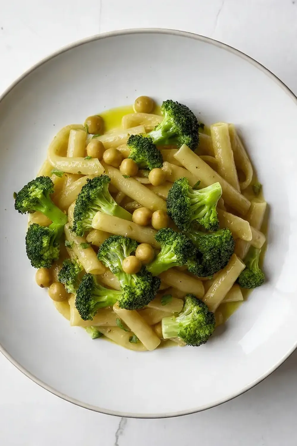 Healthy Broccoli Chickpea Pasta with Garlic Olive Oil
