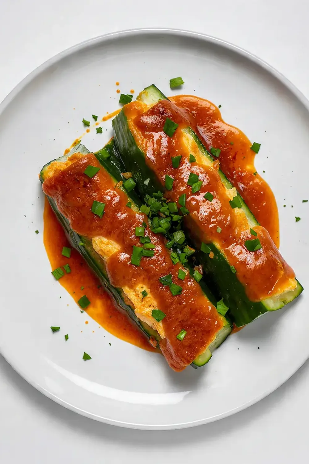 Healthy Buffalo Chicken Cucumber Rolls