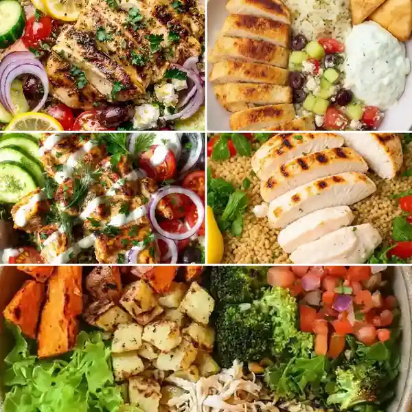 Healthy Greek Chicken Bowls With Feta & Fresh Veggies