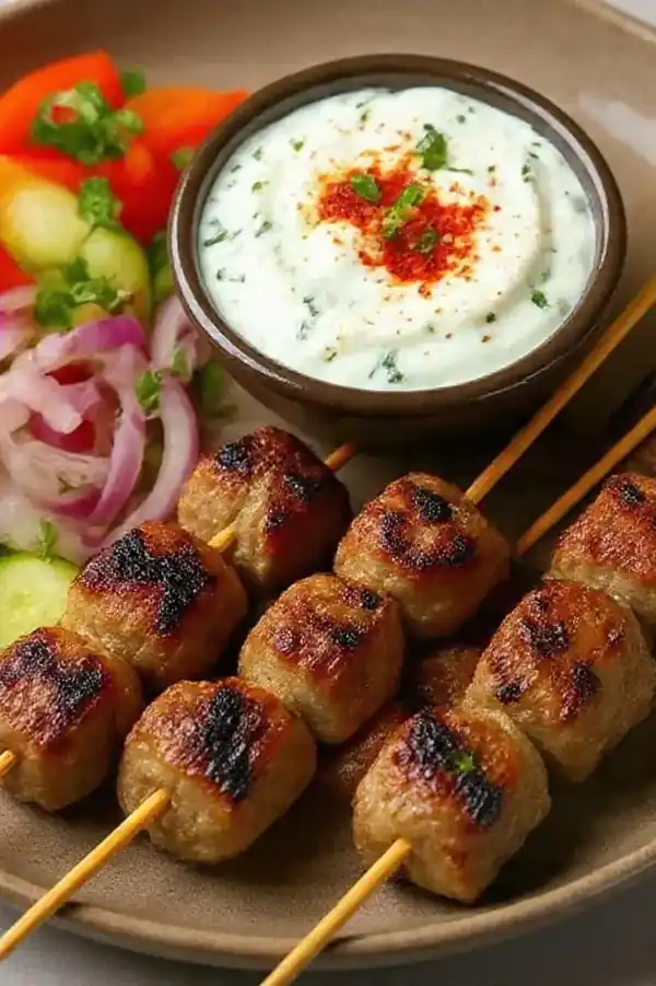 Lean Beef and Vegetable Skewers with Tzatziki