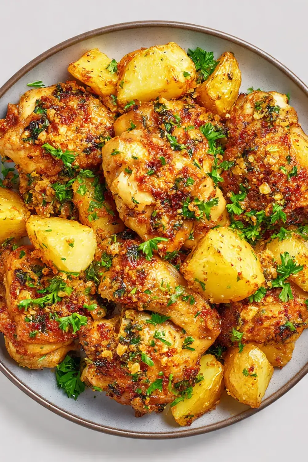 Mouthwatering Garlic Parmesan Chicken & Potatoes Bake