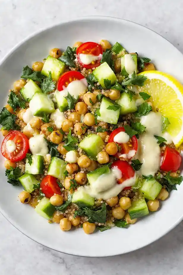 Quinoa Salad with Roasted Chickpeas and Lemon-Tahini Dressing