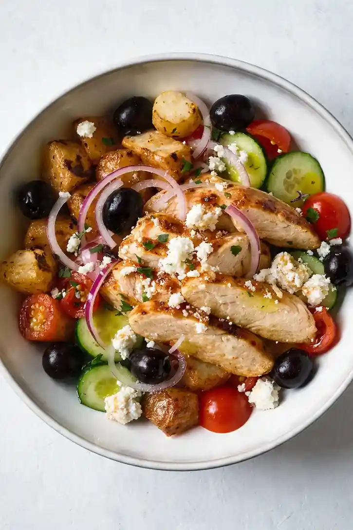 Warm Potato & Chicken Greek Bowl