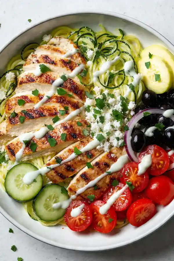 Zucchini Noodle Greek Chicken Bowl