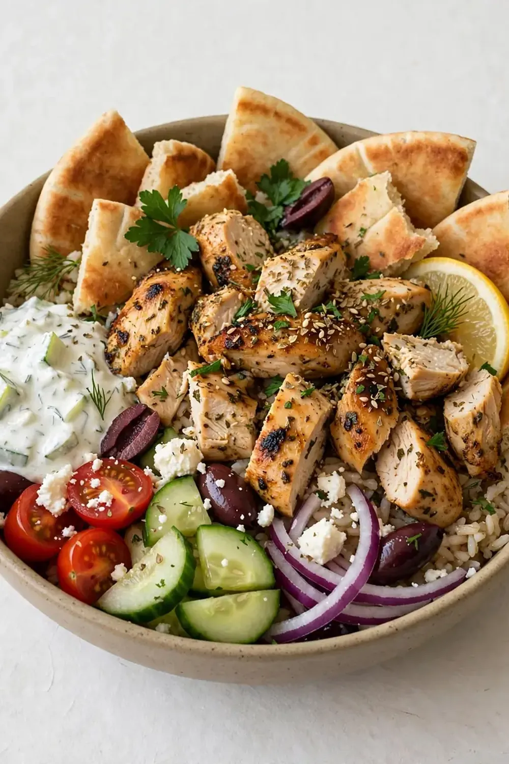 Greek Chicken Pita Bowls