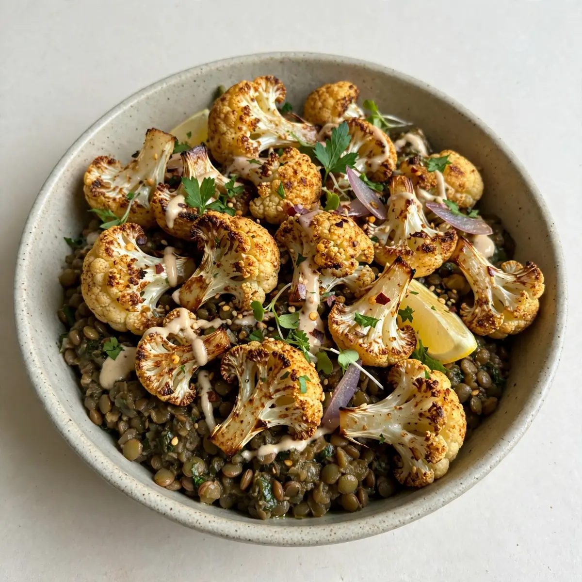 Quick Weeknight Roasted Cauliflower and Lentil Bowls
