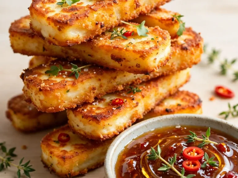 Crispy Baked Halloumi Fries with Honey Chili Dip