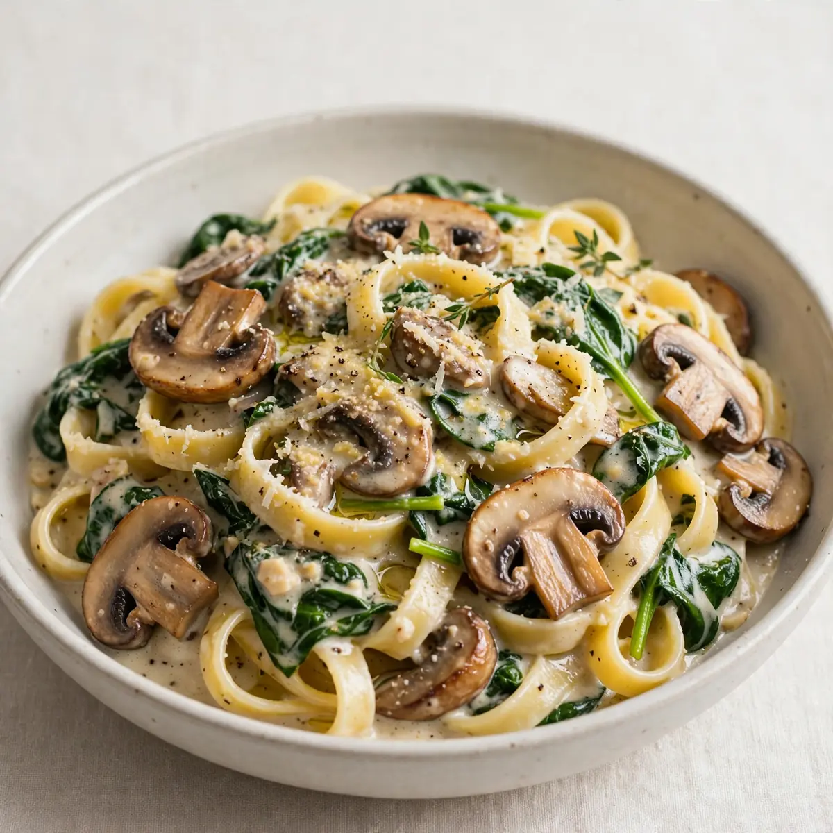 Easy Creamy Mushroom Spinach Pasta