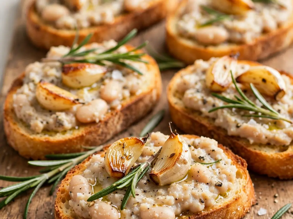 Garlicky White Bean and Rosemary Crostini