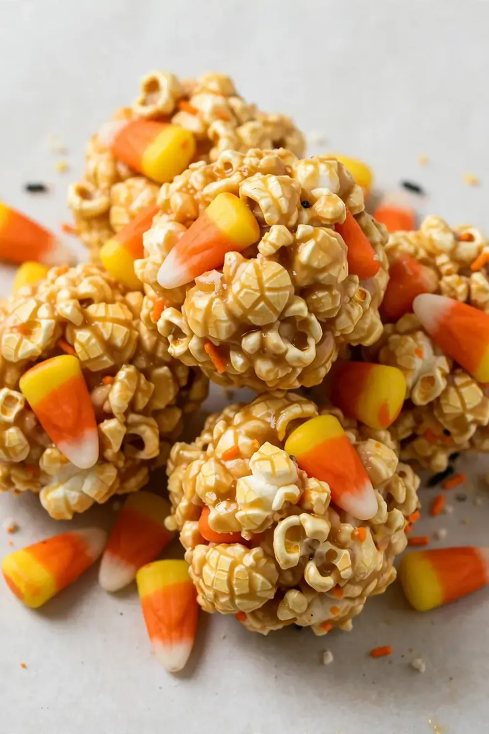 halloween popcorn balls with candy corn