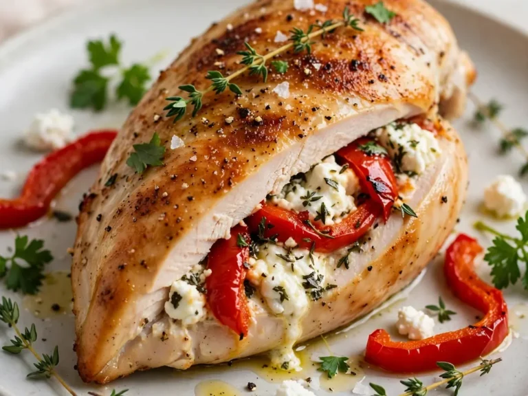 Roasted Red Pepper and Goat Cheese Stuffed Chicken