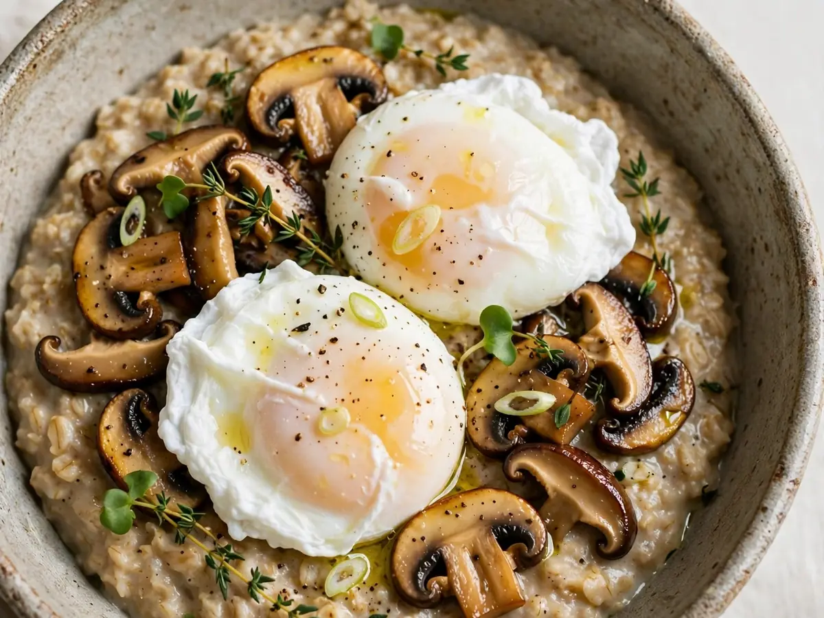 Savory Oatmeal Bowls with Poached Eggs and Mushrooms